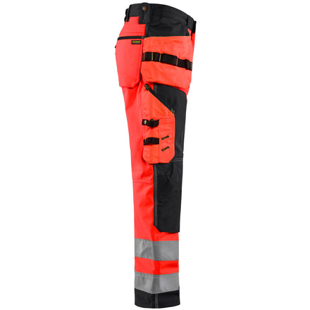 Blaklader 1567 Hi Vis Softshell Craftsman Trousers Hi Vis Red Black Right