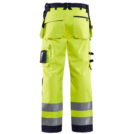 Blaklader 1567 Hi Vis Softshell Craftsman Trousers Hi Vis Yellow Navy Blue Back
