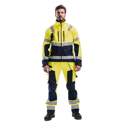 Blaklader 1567 Hi Vis Softshell Craftsman Trousers Hi Vis Yellow Navy Blue Model