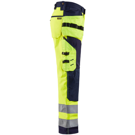 Blaklader 1567 Hi Vis Softshell Craftsman Trousers Hi Vis Yellow Navy Blue Right