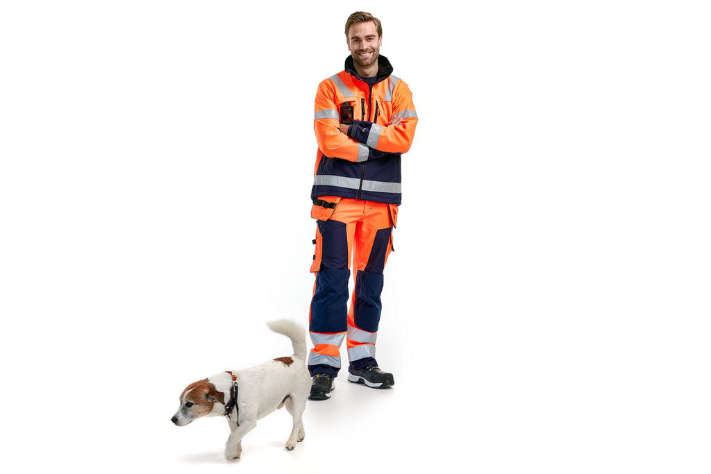 Blaklader 1567 Hi-Vis Orange/Navy Blue Softshell Craftsman Trousers With Holster Pockets