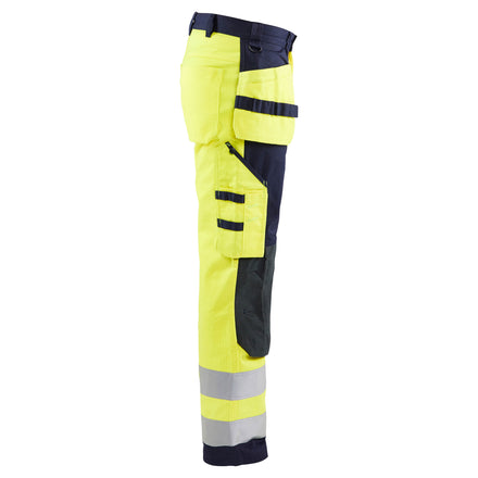 Blaklader 1579 Multinorm Craftsman Trousers Hi Vis Yellow Navy Blue Right