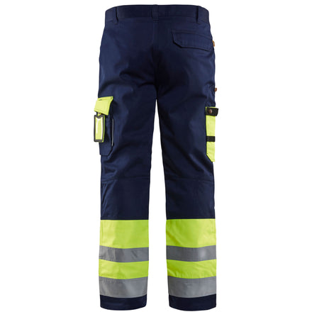 Blaklader 1584 Hi Vis Trousers Hi Vis Yellow Navy Blue Back