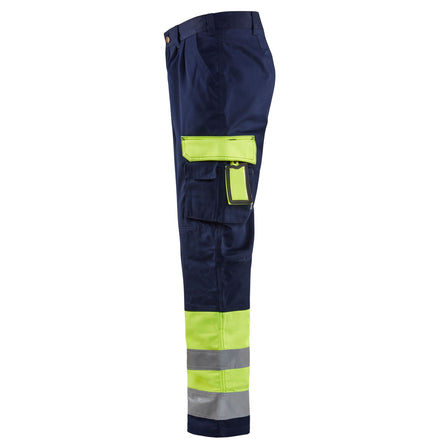 Blaklader 1584 Hi Vis Trousers Hi Vis Yellow Navy Blue Left