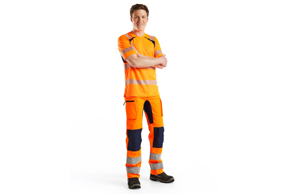 Blaklader 1585 Hi-Vis Orange/Mid Grey Trousers With Stretch