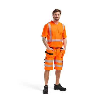 Blaklader 1586 Hi Vis Shorts With Stretch Hi Vis Orange Navy Blue Model