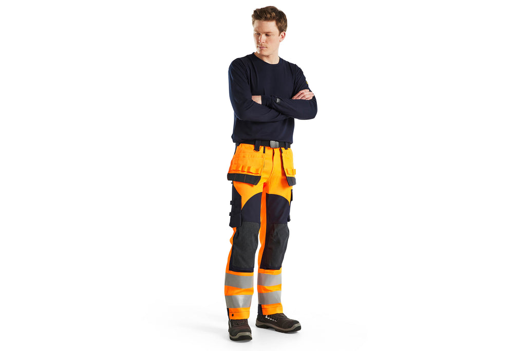 Blaklader 1589 Hi-Vis Orange/Navy Blue Arc Flash & Fire Retardant Multinorm Inherent Trousers