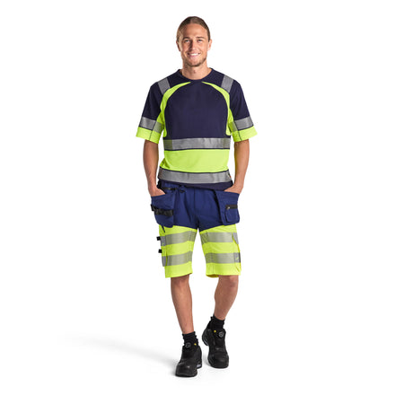 Blaklader 1596 Hi Vis Shorts With Stretch Navy Blue Hi Vis Yellow Model