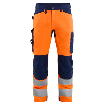 Blaklader 1703 Hi Vis Trousers Orange Navy Blue Front