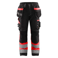 Blaklader 1794 Hi Vis Trousers With Stretch Black Red Hi Vis Front