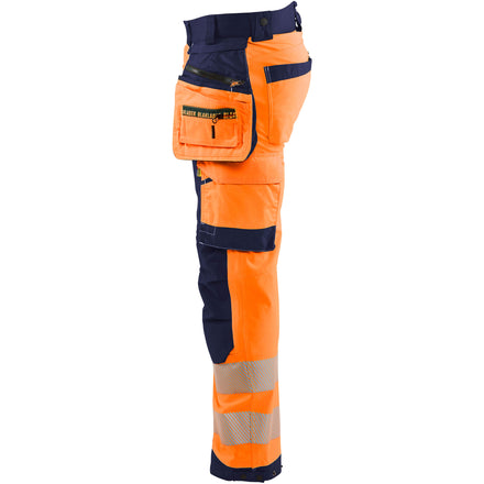 Blaklader 1820 Hi Vis Softshell Trousers Hi Vis Orange Navy Blue Left