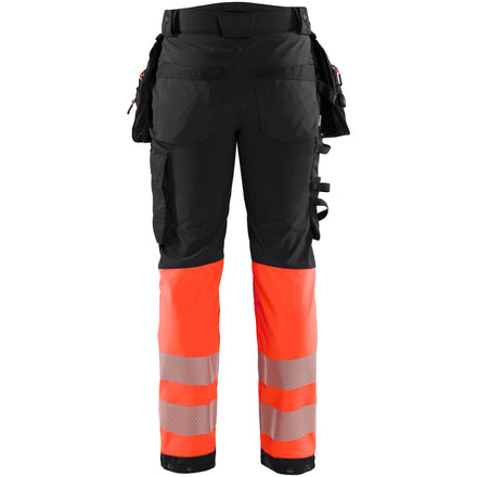 Blaklader 1821 Hi Vis Softshell Trousers Black Hi Vis Red Back