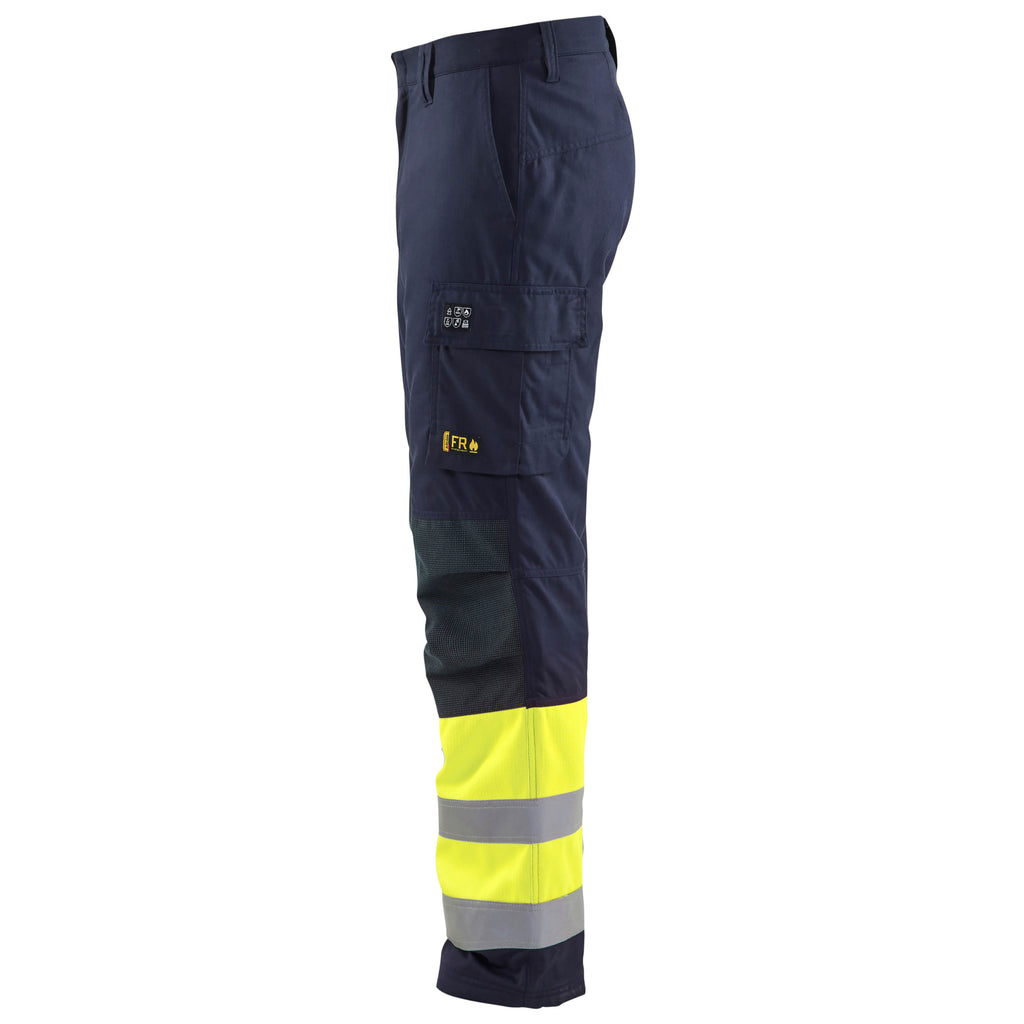 Blaklader 1869 Multinorm Winter Trousers Navy Blue Hi Vis Yellow Left