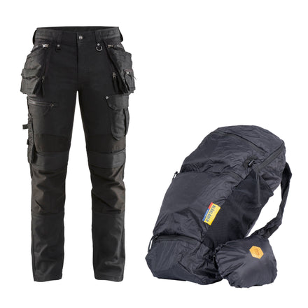 Blaklader Bundle: 1990 Black/Black Craftsman Trousers Stretch X1900 + Free Backpack