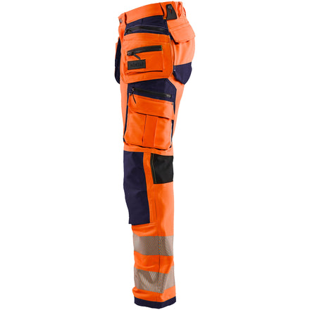 Blaklader 1997 Hi Vis Trousers 4 Way Stretch Hi Vis Orange Navy Blue Left