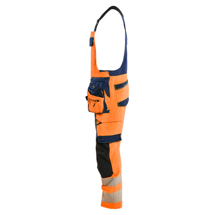 Blaklader 2626 Hi Vis Bib Overalls 4 Way Stretch Hi Vis Orange Navy Blue Left