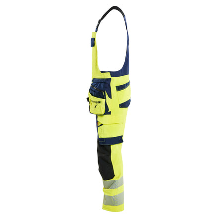 Blaklader 2626 Hi Vis Bib Overalls 4 Way Stretch Hi Vis Yellow Navy Blue Left
