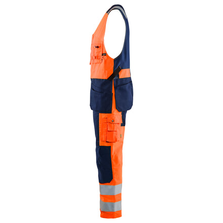 Blaklader 2653 Hi Vis Sleeveless Overall Hi Vis Orange Navy Blue Left