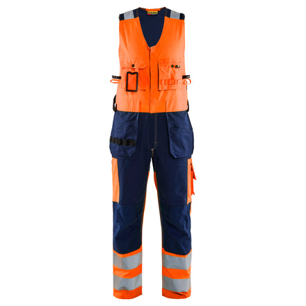 Blaklader 2653 Hi Vis Sleeveless Overall Hi Vis Orange Navy Blue Main