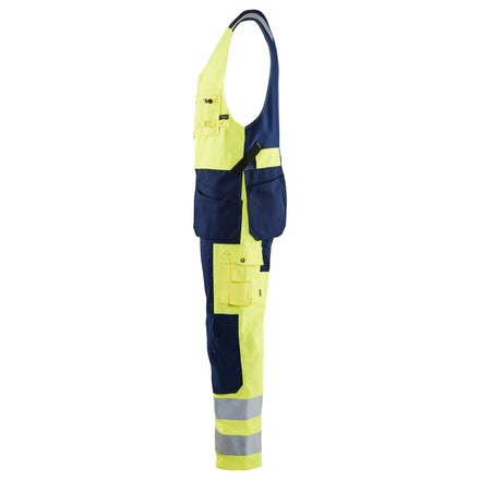 Blaklader 2653 Hi Vis Sleeveless Overall Hi Vis Yellow Navy Blue Left