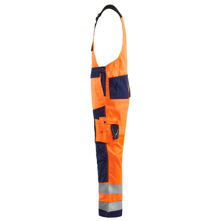 Blaklader 2660 Hi Vis Bib Trousers Hi Vis Orange Navy Blue Left