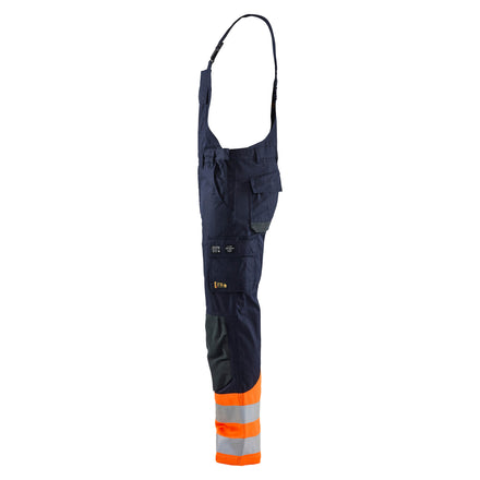 Blaklader 2888 Multinorm Inherent Bib Trousers Navy Blue Hi Vis Orange Left