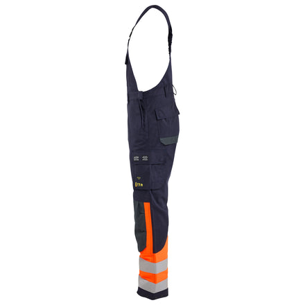 Blaklader 2888 Multinorm Inherent Bib Trousers Navy Blue Hi Vis Orange Left