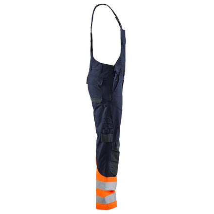 Blaklader 2888 Multinorm Inherent Bib Trousers Navy Blue Hi Vis Orange Right