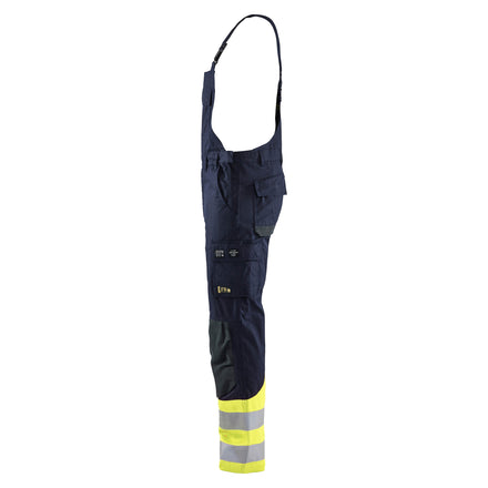 Blaklader 2888 Multinorm Inherent Bib Trousers Navy Blue Hi Vis Yellow Left