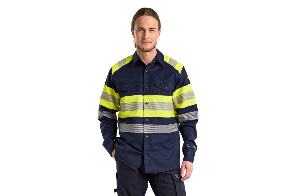 Blaklader 3229 Navy Blue/Hi-Vis Yellow Arc Flash & Fire Retardant Multinorm Shirt