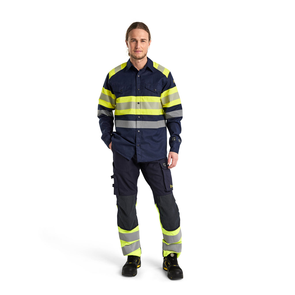 Blaklader 3229 Multinorm Shirt Navy Blue Hi Vis Yellow Model