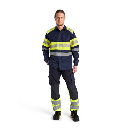 Blaklader 3229 Multinorm Shirt Navy Blue Hi Vis Yellow Model