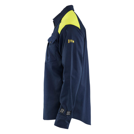 Blaklader 3238 Multinorm Shirt Navy Blue Hi Vis Yellow Left