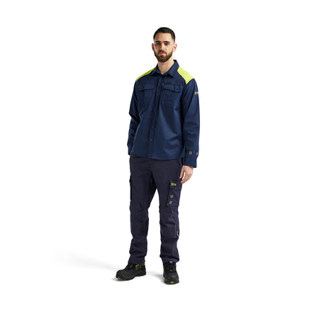 Blaklader 3238 Multinorm Shirt Navy Blue Hi Vis Yellow Model