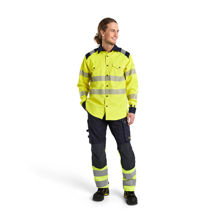 Blaklader 3239 Multinorm Shirt Hi Vis Yellow Navy Blue Model