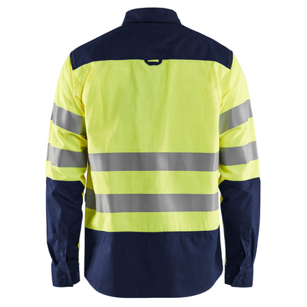 Blaklader 3255 Hi Vis Shirt Hi Vis Yellow Navy Blue Back