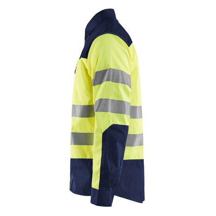 Blaklader 3255 Hi Vis Shirt Hi Vis Yellow Navy Blue Left