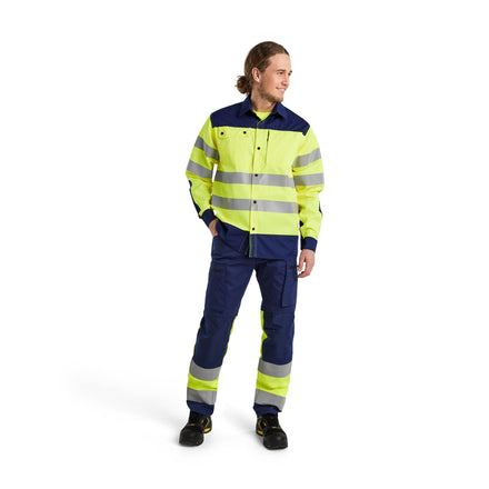 Blaklader 3255 Hi Vis Shirt Hi Vis Yellow Navy Blue Model