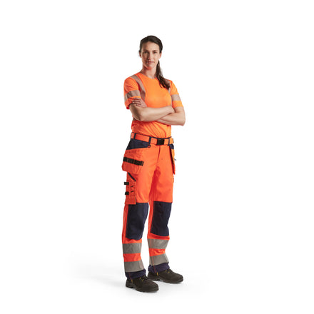 Blaklader 3336 Womens Hi Vis T Shirt Hi Vis Orange Navy Blue Model