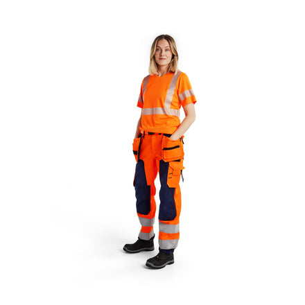 Blaklader 3336 Womens Hi Vis T Shirt Hi Vis Orange Navy Blue Model