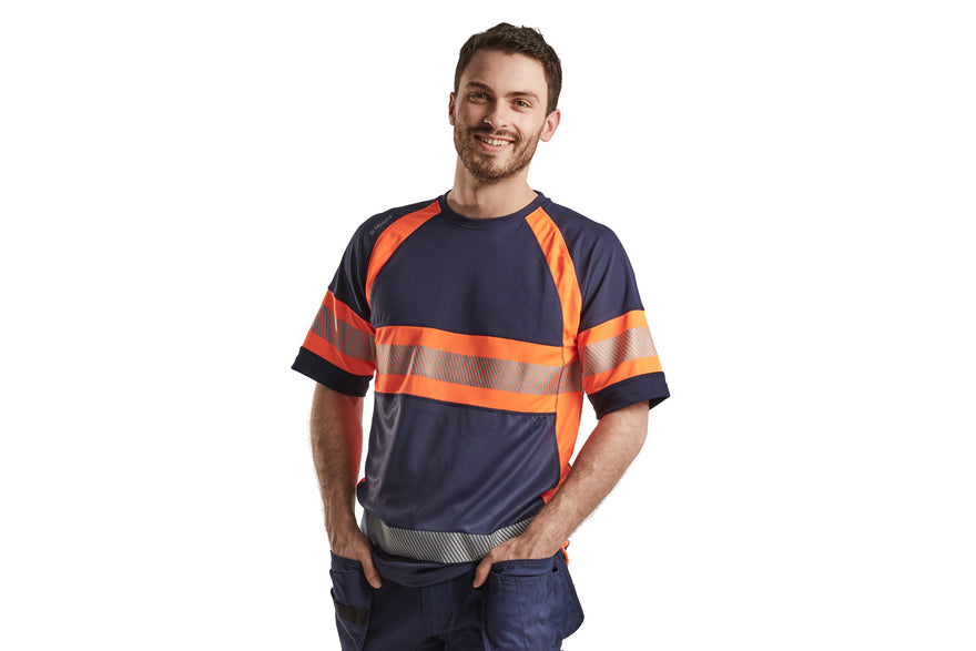 Blaklader 3337 Hi Vis T Shirt Havy Blue Hi Vis Orange