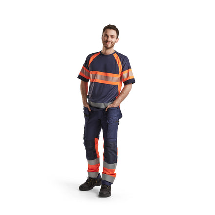 Blaklader 3337 Hi Vis T Shirt Navy Blue Hi Vis Orange Model