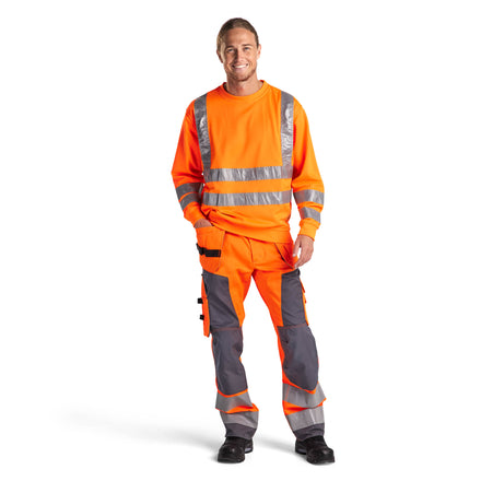 Blaklader 3341 Hi Vis Sweatshirt Hi Vis Orange Navy Blue Model