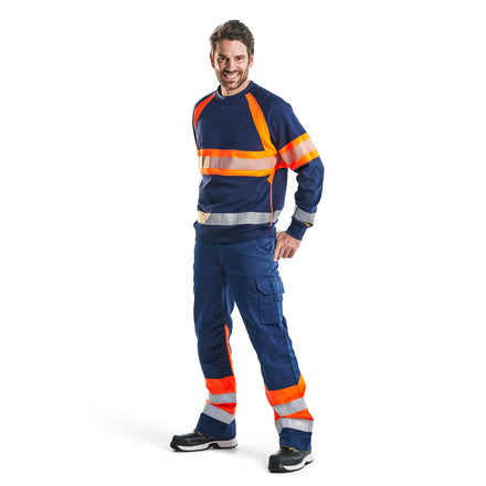 Blaklader 3359 Hi Vis Sweater Navy Blue Hi Vis Orange Model