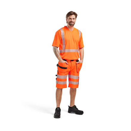 Blaklader 3386 Hi Vis Uv Protected T Shirt Hi Vis Orange Navy Blue Model