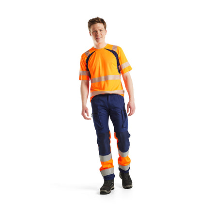 Blaklader 3397 Hi Vis Uv Protected T Shirt Hi Vis Orange Navy Blue Model