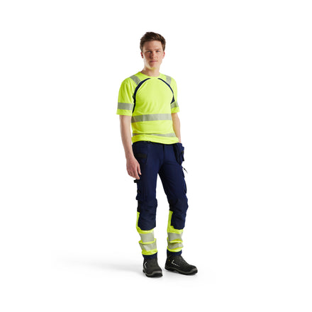 Blaklader 3397 Hi Vis Uv Protected T Shirt Hi Vis Yellow Navy Blue Model