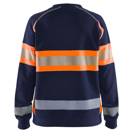 Blaklader 3409 Women’S Hi Vis Sweatshirt Navy Blue Hi Vis Orange Back