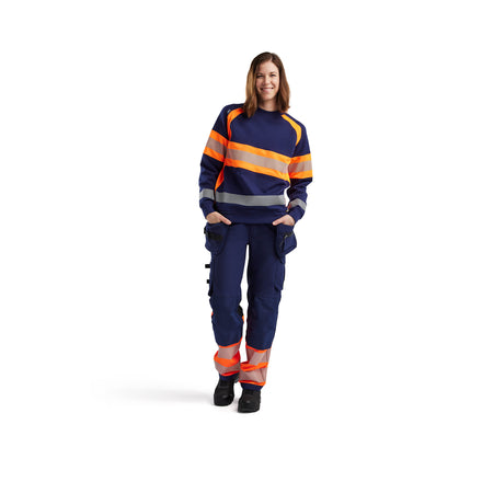 Blaklader 3409 Women’S Hi Vis Sweatshirt Navy Blue Hi Vis Orange Model