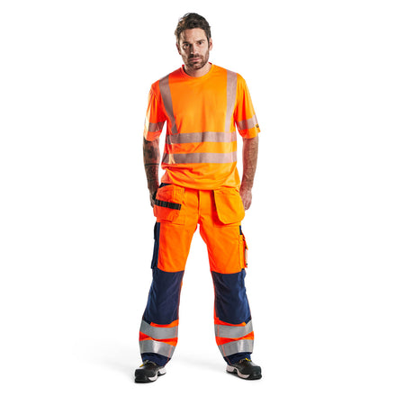 Blaklader 3420 Hi Vis Uv Protected T Shirt Hi Vis Orange Navy Blue Model